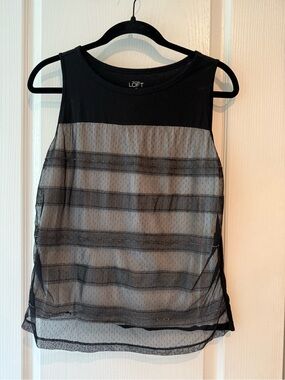 LOFT Black Sheer Striped Mesh Sleeveless Camisole